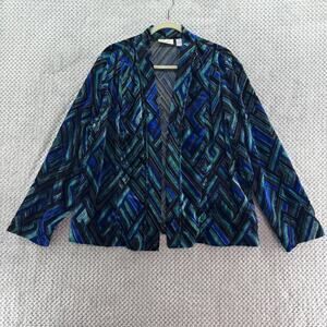 Chicos Cardigan Women 3 XL/16 Blue Abstract Velvet Burn-Out Sheer Open Front